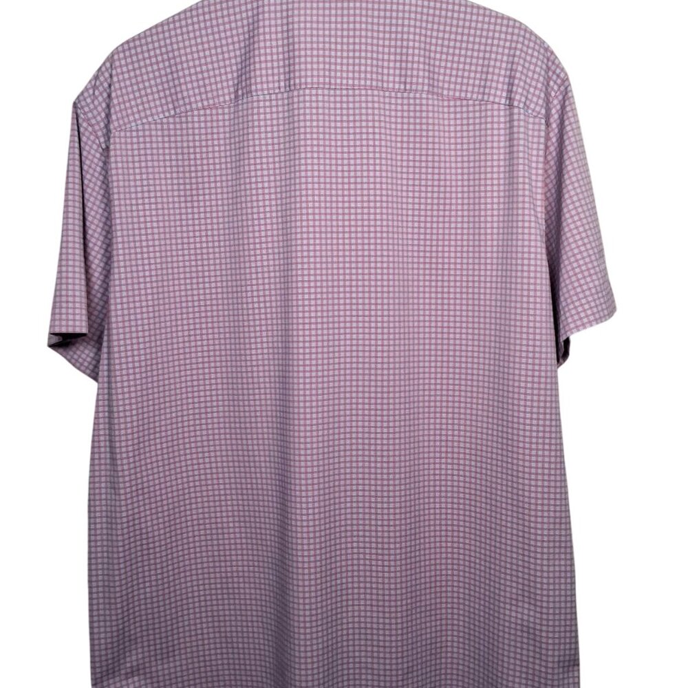 UNTUCKit Shirt Men Large Performance Stretch Short Sleeve Blue Pink Plaid - Picture 2 of 11